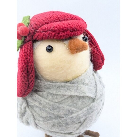 Target Gray Bird Red White Knit Earflap Beanie Hat Spritz Wondershop Holly  6.8" - Picture 3 of 8